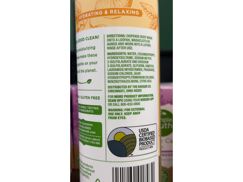 Simple Truth Organics Body Wash, Mandarin & Grapefruit, 16 fl oz/473 mL