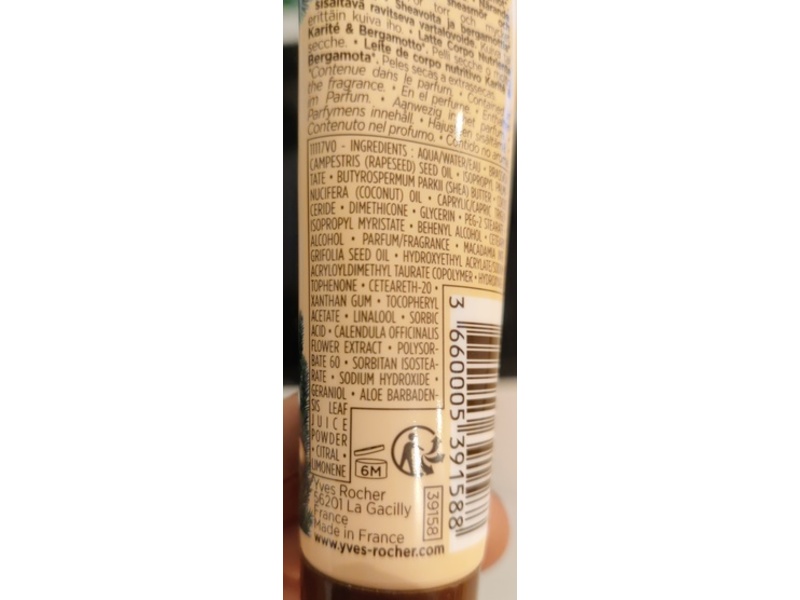 Yves Rocher Nourishing Body Milk, Shea & Bergamot, 1 fl oz/30 mL