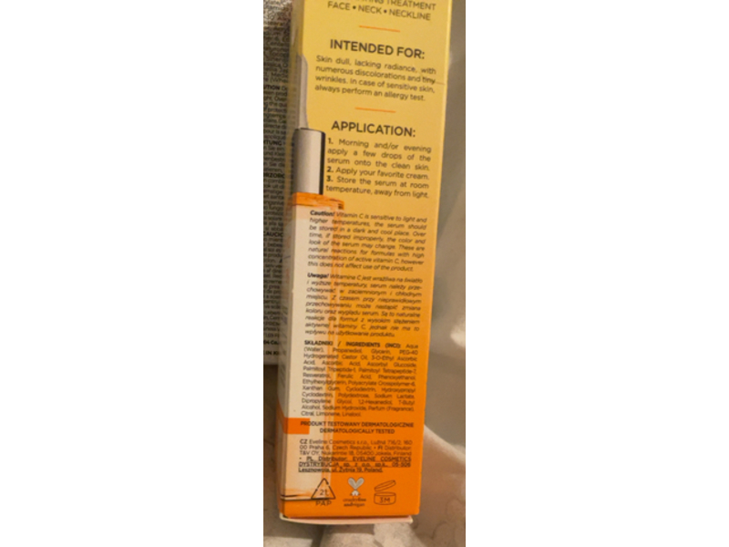 Eveline Cosmetics Face Therapy Serum Shot, Vitamin C+Cg, 1.06 fl oz/30 mL