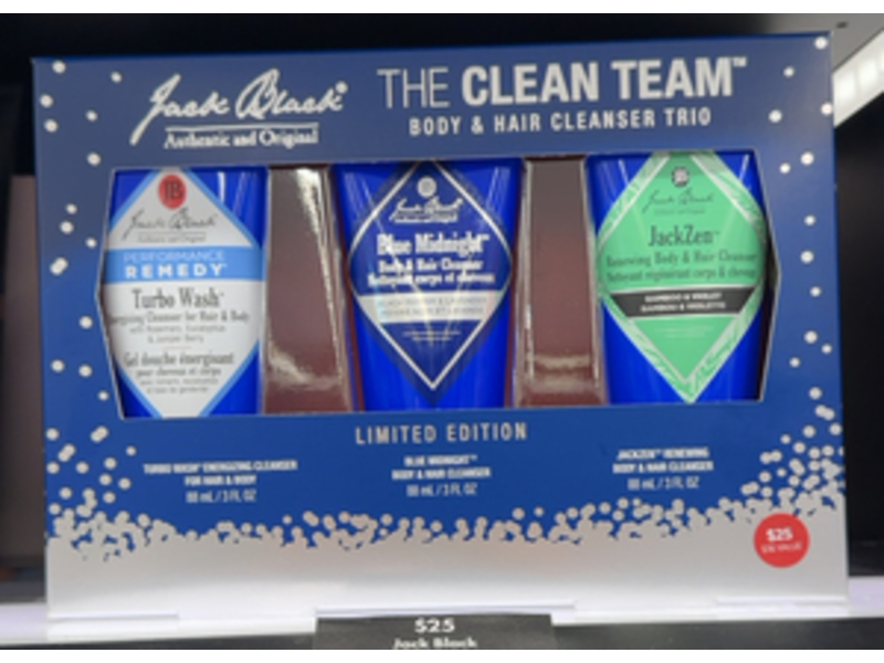 Jack Black The Clean Team Body & Hair Cleanser Trio, Turbo Wash, Blue Midnight & Jack Zen, 3 fl oz/88 mL