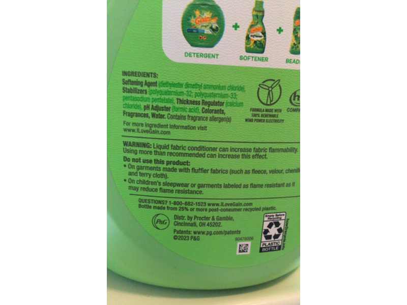 Gain Laundry Liquid Fabric Softener, Original, 98 Loads, 72 fl oz/2.15 L