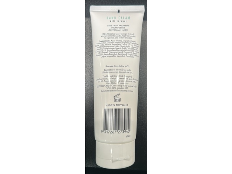 The Natural Goats Milk Hand Cream, Coconut, 4.3 fl oz/125 mL