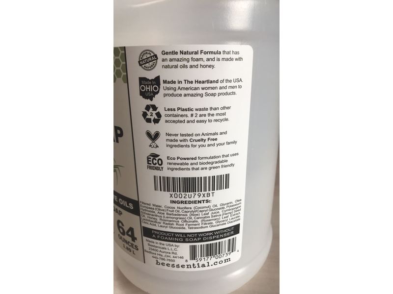 Beessential Foaming Hand Soap, Lemongrass, 64 oz/1.89 L