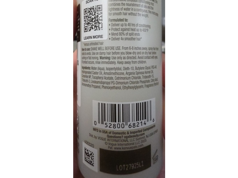 OGX Smooth Emulsion + Argan Oil Conditioning Mist, 6.5 fl oz/193 mL