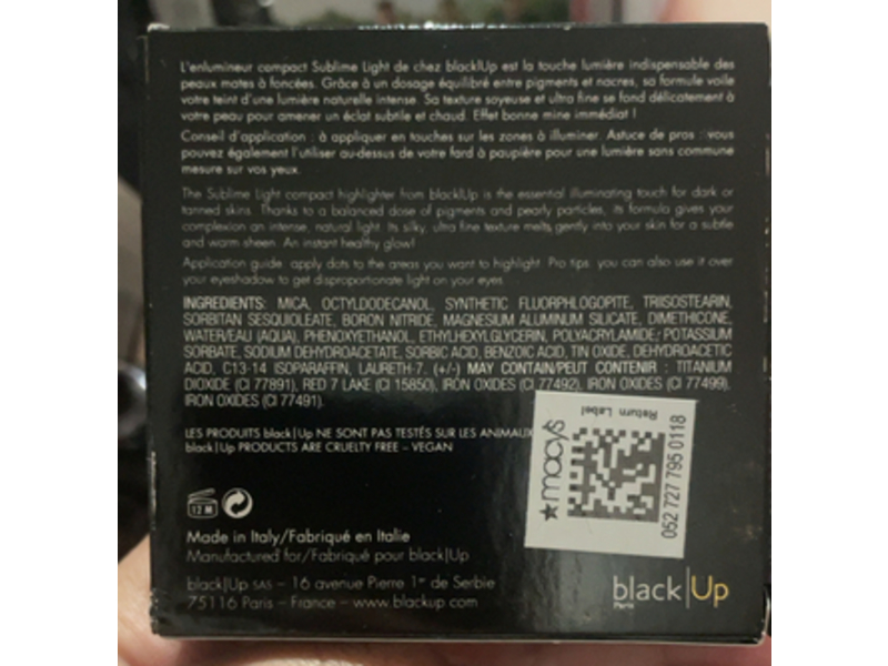 Black Up Sublime Light Highlighter Compact Powder ON°05, Gold, 0.21 oz/6 g