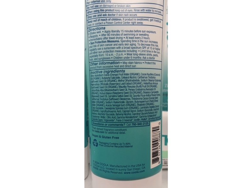 Coola Mineral Zinc Oxide Sunscreen Lotion, SPF 30, Tropical Coconut, 3.4 fl oz/100 mL