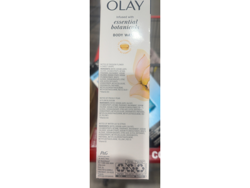 Olay Essential Botanicals Body wash Set, Passion Flower & Sweet Grape, Prickly Pear & Plum Blossom, Water Lily & Citrus, 23.6 fl oz/700 mL