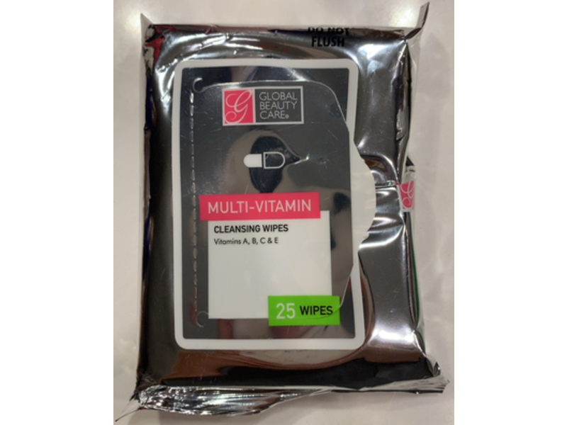 Global Beauty Care Multi-Vitamin Cleansing Wipes, Vitamins A+B+C&E, 25 Count