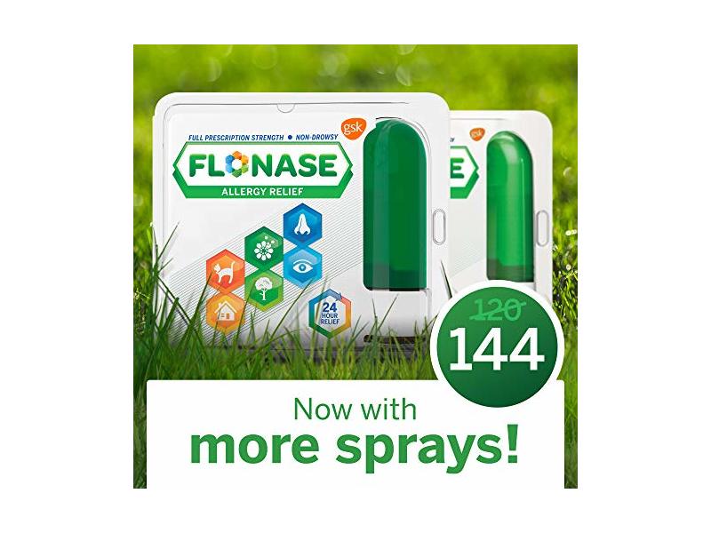 Flonase Allergy Relief Nasal Spray, 24 Hour Non Drowsy Allergy Medicine, Metered Nasal Spray - 144 Sprays