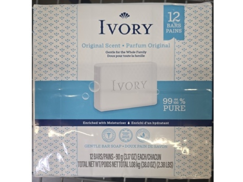 Ivory Gentle Bar Soap, Orginal, 3.17 oz/90 g, 12 Count