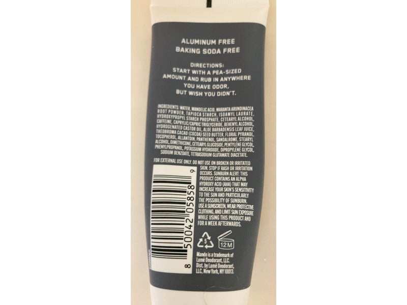 Mando Whole Body Invisible Cream Deodorant, Unscented, 3.0 oz/85 g
