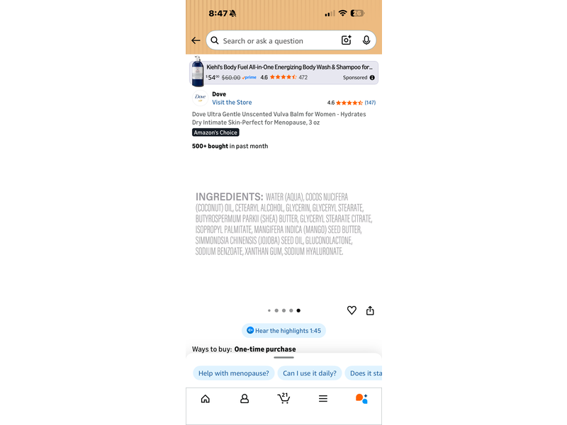 Dove Ultra Gentle Balm Soothe + Hydrate, 3 fl oz/88.7 mL