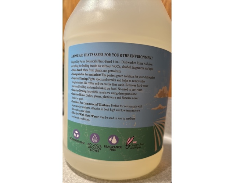 Ginger Lily Farms Botanicals Plant-Based 4-In-1 Dishwasher Rinse Aid, 128 fl oz/3.78 L