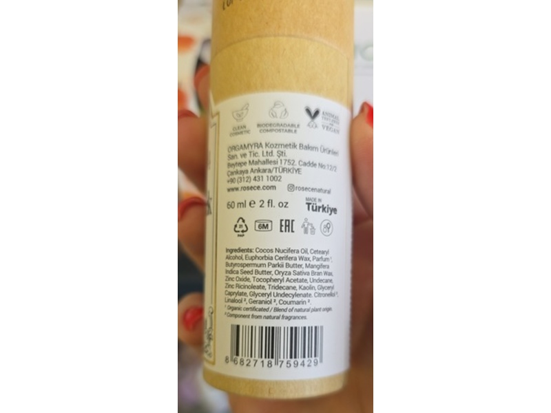 Rosece Natural Deodorant Deo Balm Stick, 2 fl oz/60 mL