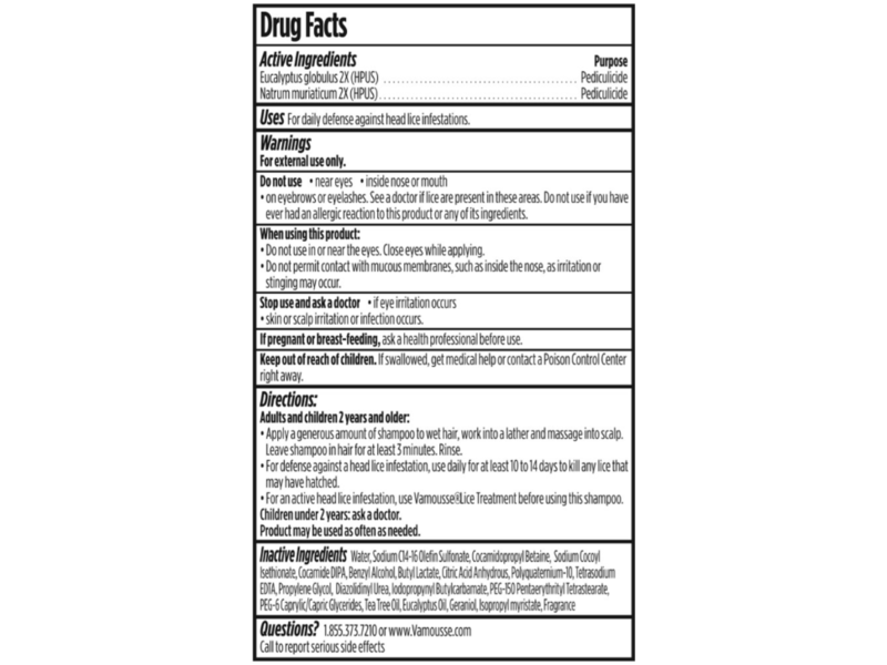 Vamousse Lice Defense Daily Shampoo, Tea Tree Oil, 8 fl oz/250 mL