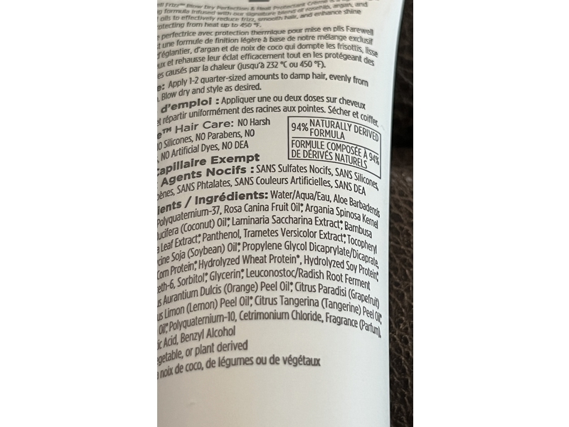 Briogeo Blow Dry Perfection & Heat Protectant Creme, Farewell Fizz, 2 fl oz/59 mL