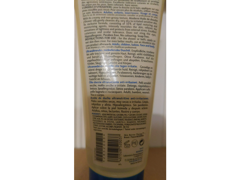 Bioderma Atoderm Ultra Nourishing Anti-Irritation Shower Oil, 3.33 fl oz/100 mL