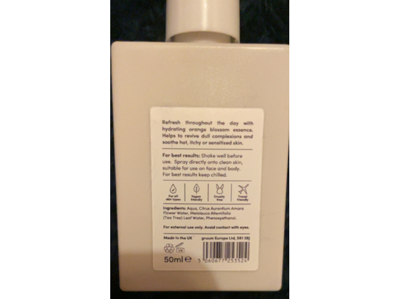 Gruum Kyla Hydrating Facial Mist, Revive + Refresh, Orange Blossom, 50 mL