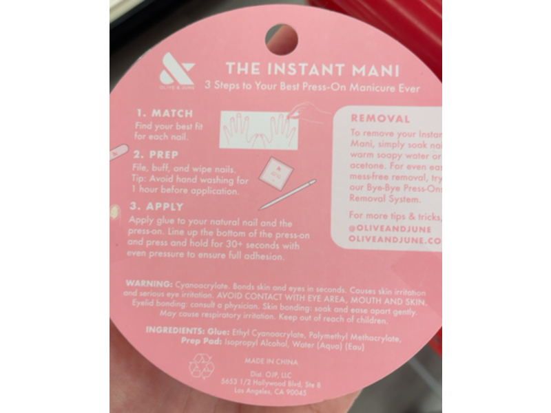 Olive & June The Instant Mani Press-On Nails, Iridescent Pink, Medium , 0.07 fl oz/2 mL, 42 Count