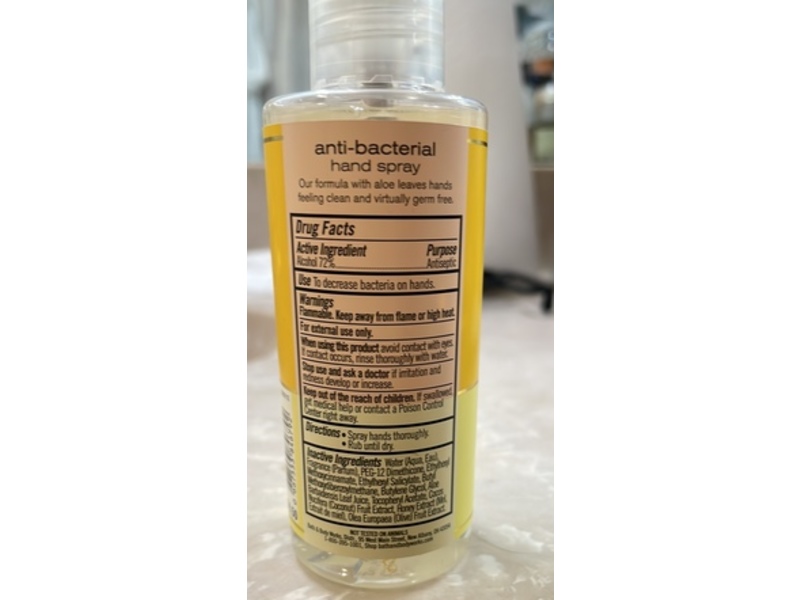 Bath & Body Works Anti-Bacterial Hand Spray, Sunshine & Lemons, 3 fl oz/ 88 mL