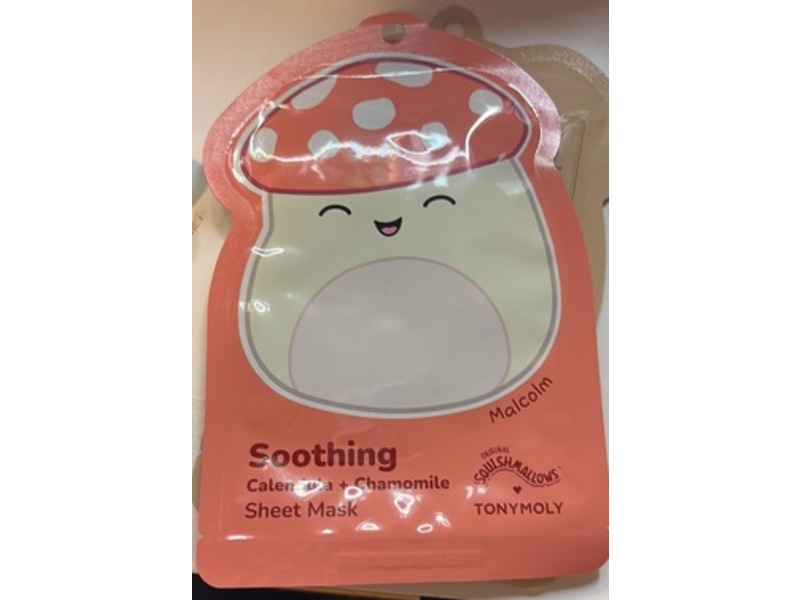 Squishmallows x Tonymoly Malcolm Soothing Sheet Mask, Calendula + Chamomile, 0.74 oz/21 g