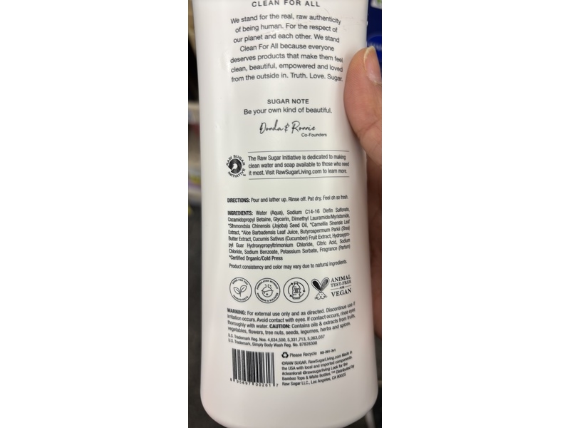 Raw Sugar Simple Body Wash, Green Tea + Cucumber + Aloe Vera, 25 fl oz/740 mL