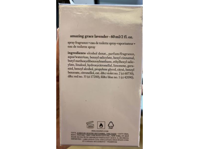 Philosophy Amazing Grace Eau de Toilette Spray Fragrance, Lavender, 2 fl oz/60 mL