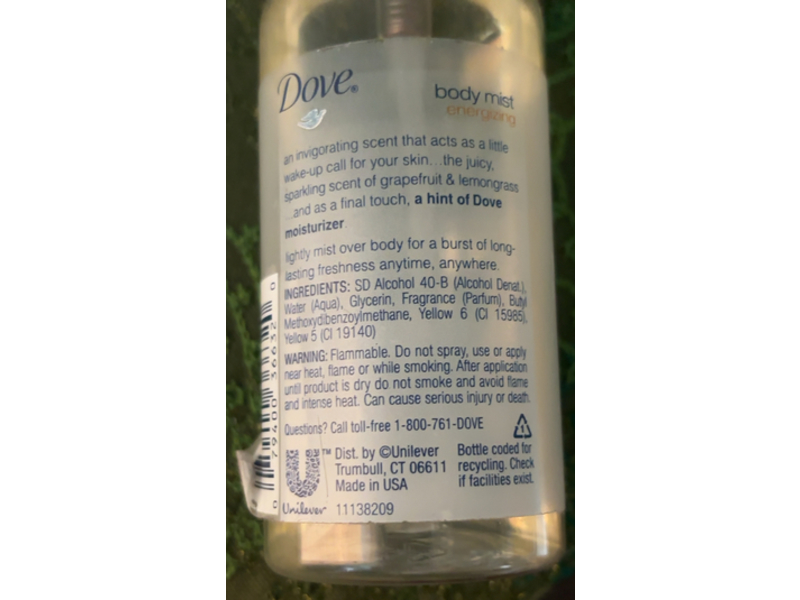 Dove Go Fresh Body Mist, Energizing Grapefruit & Lemongrass Scent, 3 fl oz/89 mL