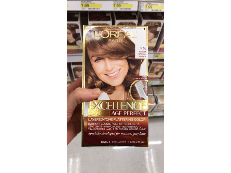 L'Oreal Excellence Age Perfect Layered Tone Flattering Color, 5N Medium Natural Brown, Level 3, 1 Application