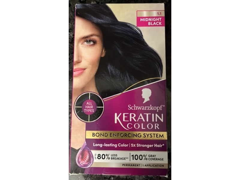 Schwarzkopf Keratin Color Permanent Hair Color, 1.1 Midnight Black, 1 Application.