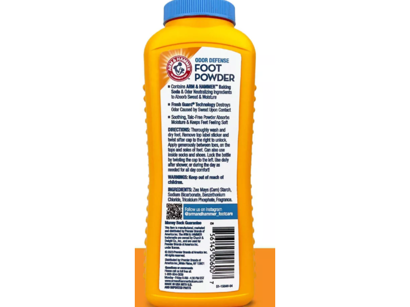 Arm & Hammer Odor Defense Foot Powder, 7.0 oz/198 g