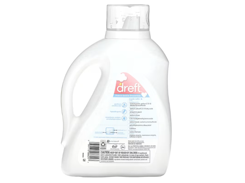 Dreft Baby Detergent, 64 Loads, Free & Gentle, 92 fl oz/2.72 L
