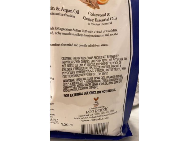Dr Teal's Pure Epsom Salt, Soothe & Comfort, Oat Milk & Argan Oil, 1.36 kg, 3 lbs