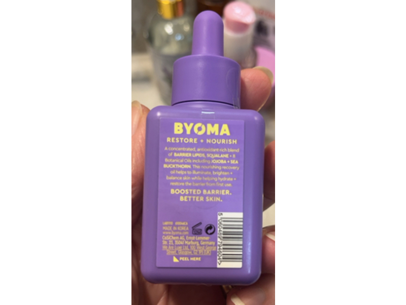 Byoma Hydrating Recovery Oil, Barrier Lipids + Squalane + Jojoba Oil & Sea Buckthorn Oil, 1.01 fl oz/30 mL