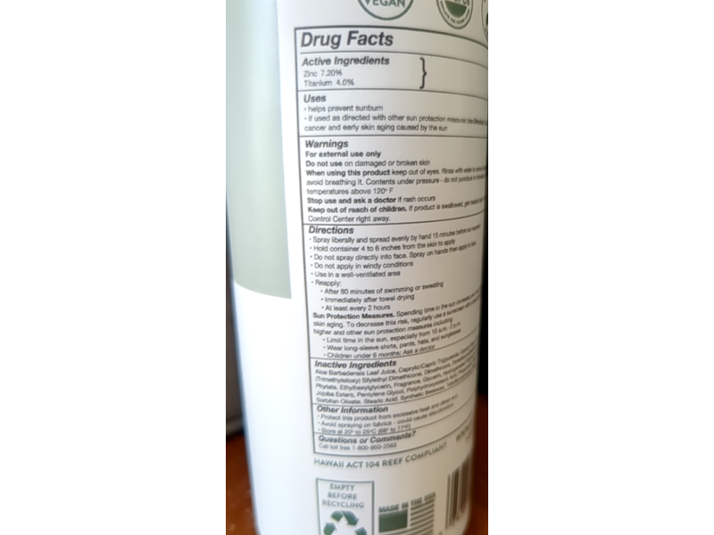 Aloe Up Mineral Sunscreen Spray, SPF 30, 4.5 oz/128 g