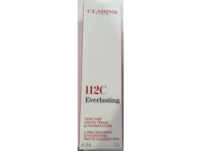 Clarins Everlasting Matte Foundation, 112C Amber, 1 fl oz / 30 ml
