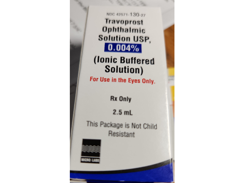 Travoprost Ophthalmic Solustion USP 0.004% (ionic buffered solution), 2.5 mL, Micro Labs Limited