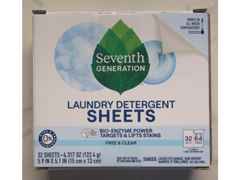 Seventh Generation Laundry Detergent Sheets, Free & Clear, 64 Loads, 32 Sheets