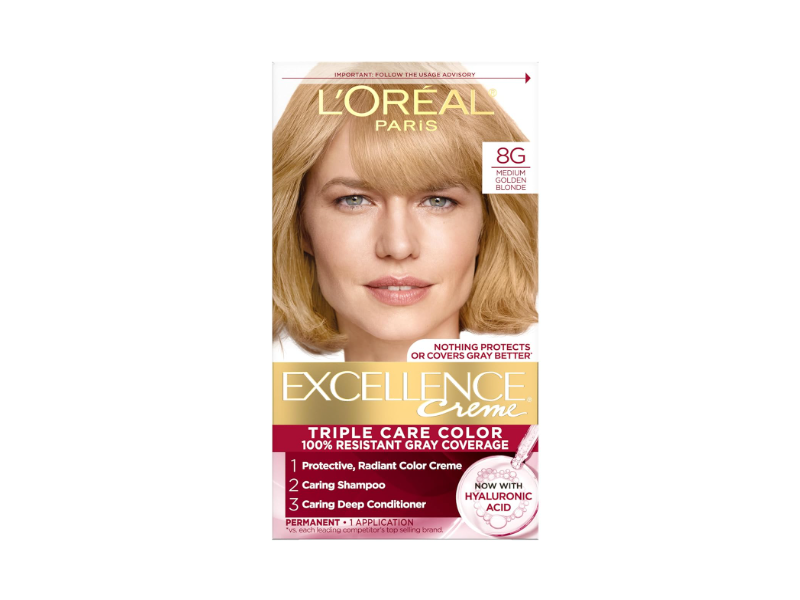 L'Oreal Paris Excellence Creme Permanent Hair Color Kit, 8G Medium Golden Blonde