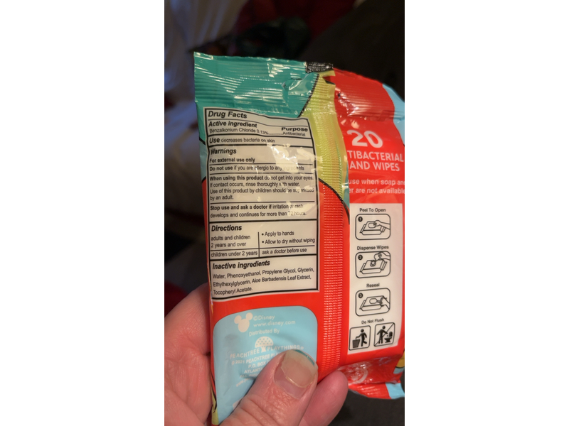 Disney Mickey & Friend Antibacterial Hand Wipes, Benzalkonium Chloride, 20 Count