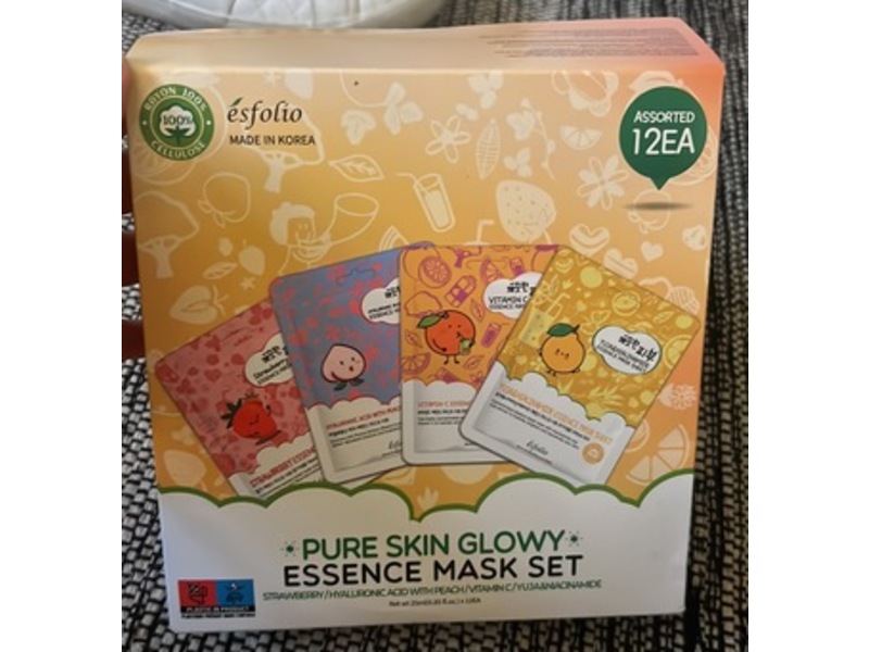Esfolio Pure Skin Glowy Essence Mask Set, 0.85 fl oz/25 mL, 12 Count