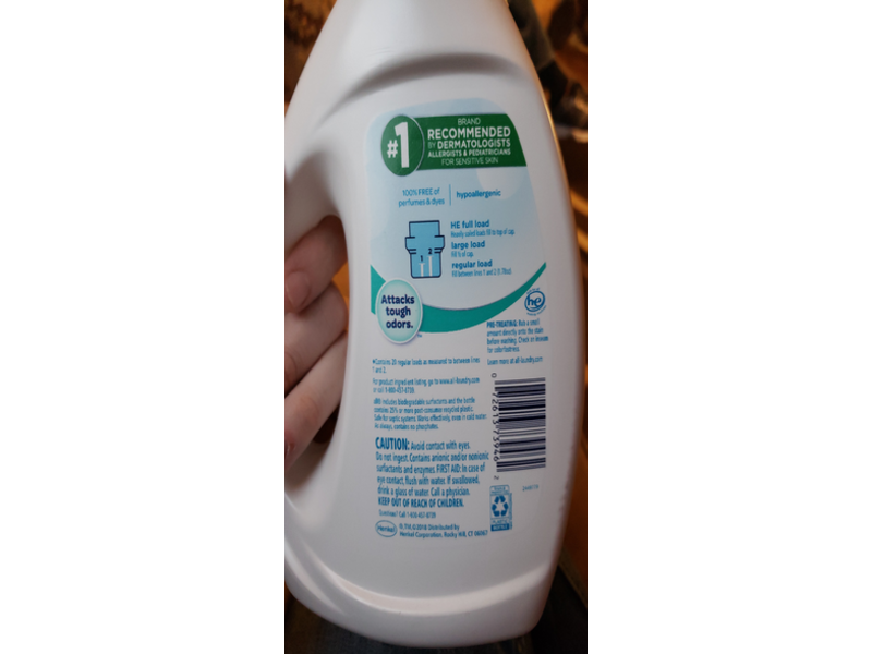 All With Stainlifters Odor Relief Detergent, Free & Clear, 20 Loads, 36 fl oz/1.06 L