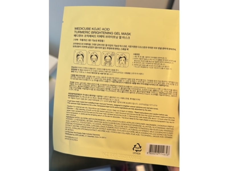 Medicube Kojic Acid Turmeric Brightening Gel Mask, 0.98 oz/28 g, Pack Of 4