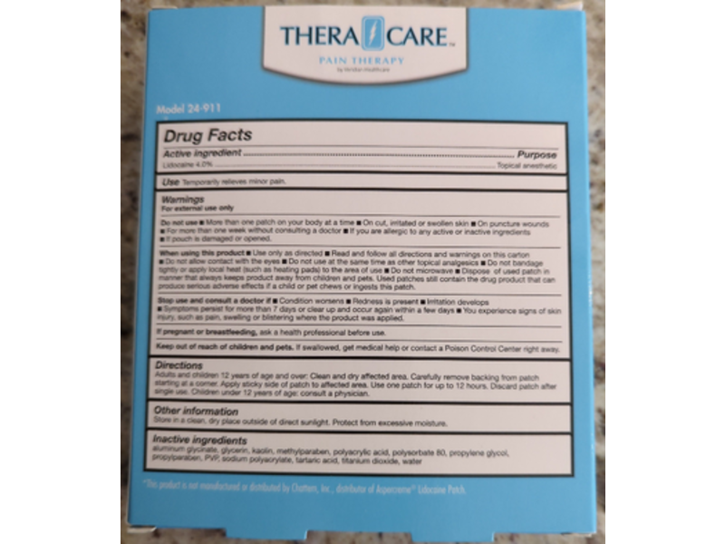 Thera Care 4% Lidocaine + Menthol Strength Pain Relief Patch, 5 Count