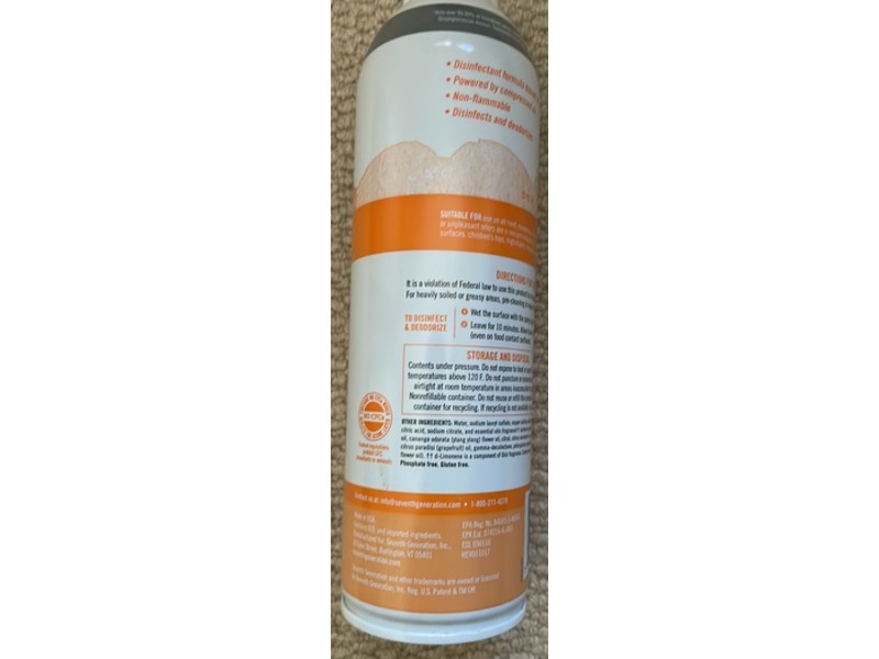 Seventh Generation Botanical Disinfectant Spray, Fresh Citrus & Thyme Scent, 13.9 oz/394 g