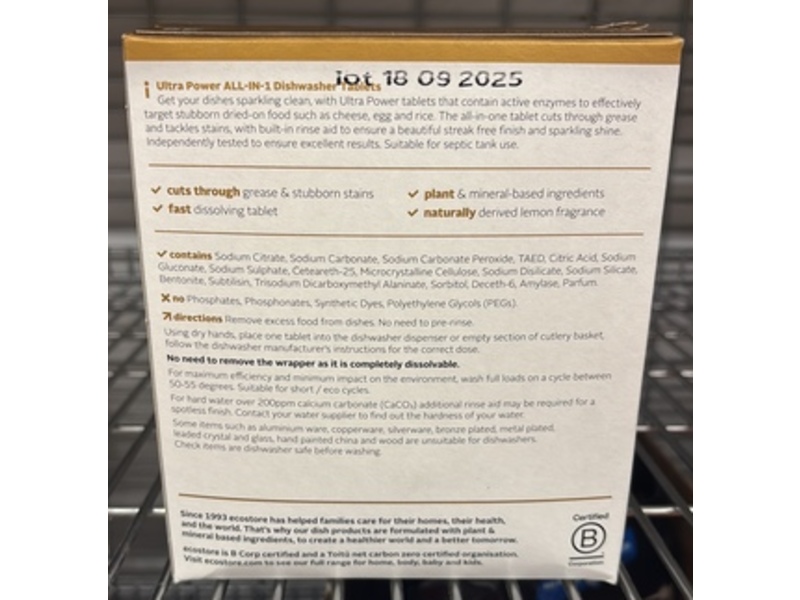 Ecostore Ultrapower All In One Dishwasher Tablets, Lemon Fresh, 25.30 oz/720 g, 36 Count