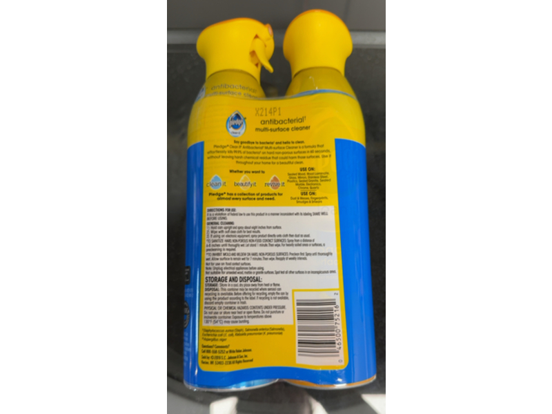 Pledge Clean It Antibacterial Mutlisurface Cleaner, Fresh Citrus, 19.4 oz/548 g, Pack Of 2