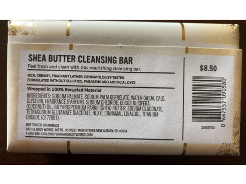 Bath & Body Works Warm Vanilla Sugar Cleansing Bar, Shea Butter, 5 oz/141.75 g