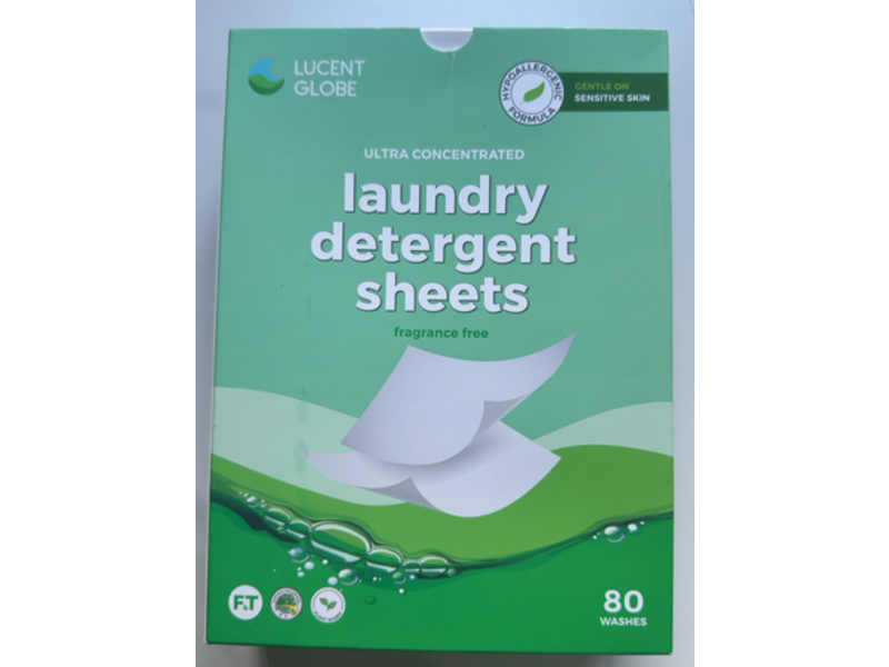 Lucent Globe Laundry Detergent Sheets, Fragrance Free, 80 Count