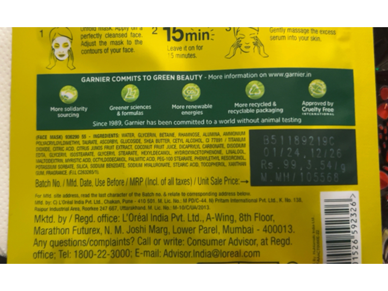 Garnier Skin Naturals Serum Mask, Vitamin C, 28 g